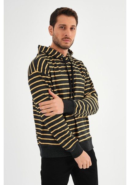 Çizgili Kapüşonlu Sweatshırt (UNX00242)