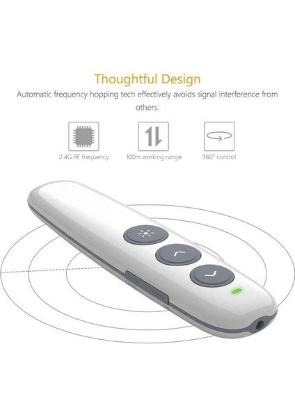 Şarj Edilebilir Kablosuz Lazer Pointer, Rf 2.4ghz Powerpoint Clicker Sunum Uzaktan Sunum Kumandası Y11