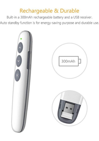 Şarj Edilebilir Kablosuz Lazer Pointer, Rf 2.4ghz Powerpoint Clicker Sunum Uzaktan Sunum Kumandası Y11