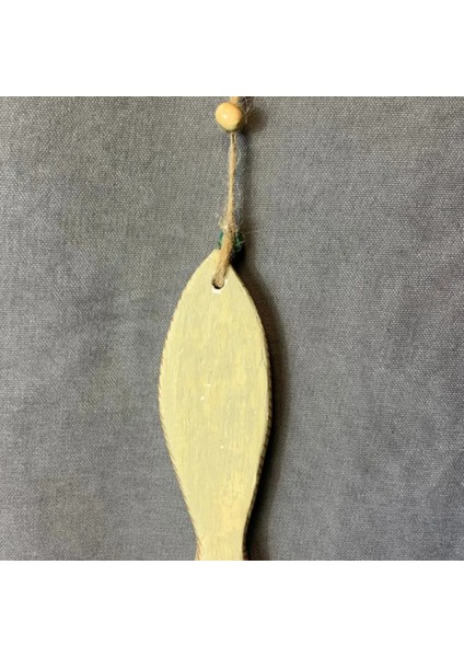 El Yapımı Balık Figürü Yeşil Süslemeli Duvar Süsü - 4 x 16 cm
