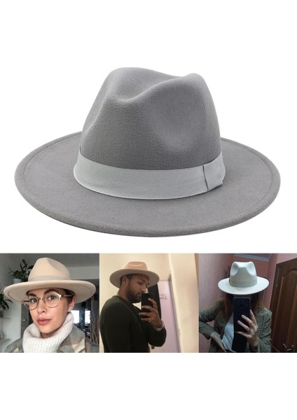 Kadınlar Zarif Düz Üst Fedora Şapkası Brim Keçeli Gri (Yurt Dışından) fiyatları