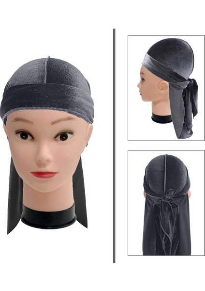 Erkek Kadife Uzun Tail Headwrap Chemo Şapka Gri (Yurt Dışından) indirimleri