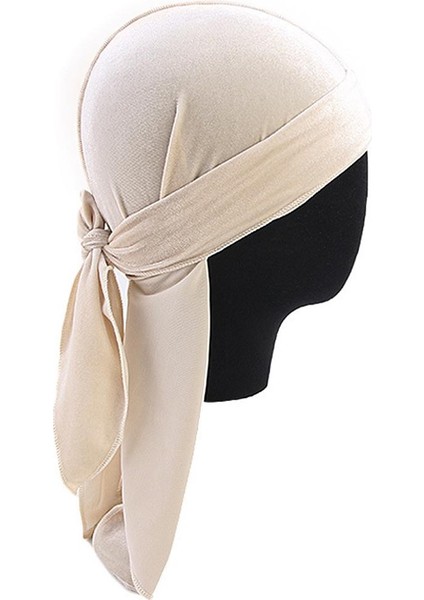 Mens Zarif Kadife Uzun Kuyruk Başlığı Beanie Chemo Hat Bej (Yurt Dışından)