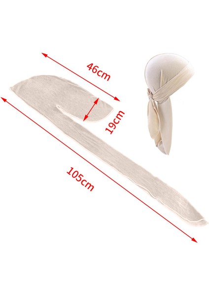 Mens Zarif Kadife Uzun Kuyruk Başlığı Beanie Chemo Hat Bej (Yurt Dışından)
