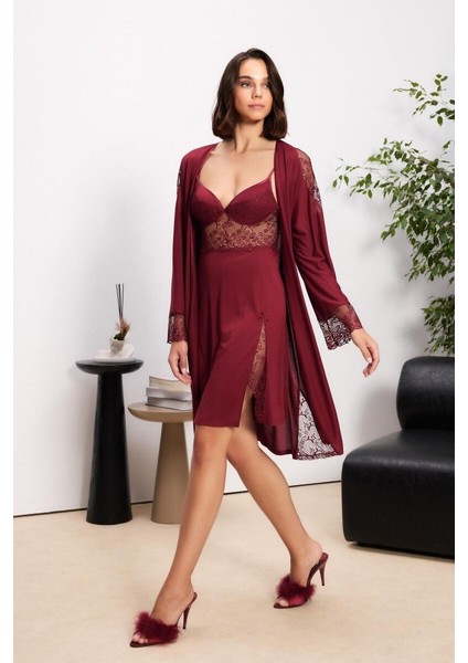 Bordo 6'lı Modal Gecelik Sabahlık Çeyiz Seti 5000