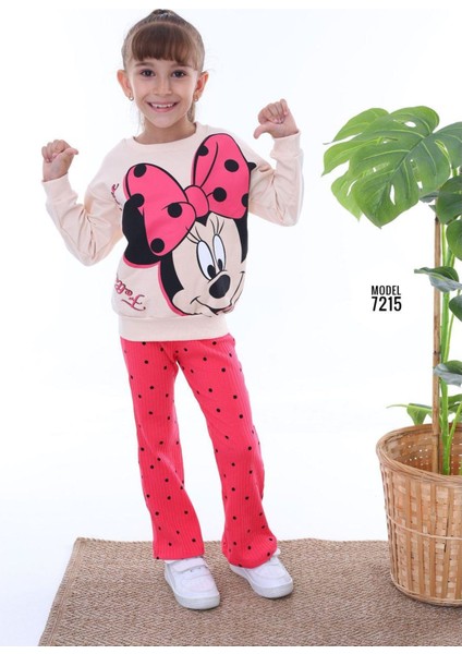 Pjk2i Minnie Mouse Desenli Fuşya Fitilli Taytlı 2 Ip %100 Pamuk Kız Çocuk Takımı 3-10 Yaş 7215-F