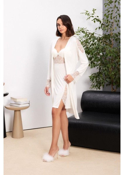 Ekru 6'lı Modal Gecelik Sabahlık Çeyiz Seti 5000