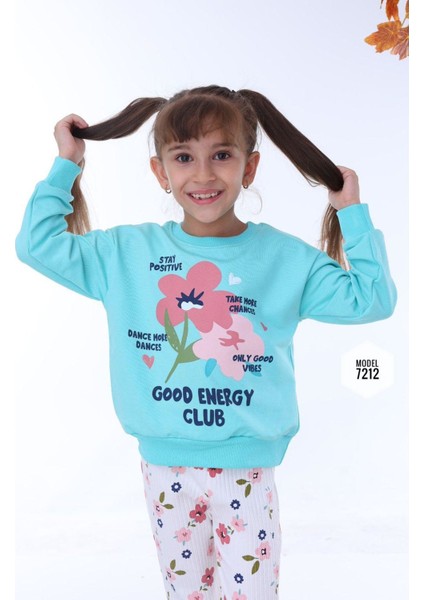 Pjk2i Çiçek Desenli Yeşil Fitilli Taytlı 2 Ip %100 Pamuk Kız Çocuk Takımı 3-10 Yaş 7212-Y fiyatları