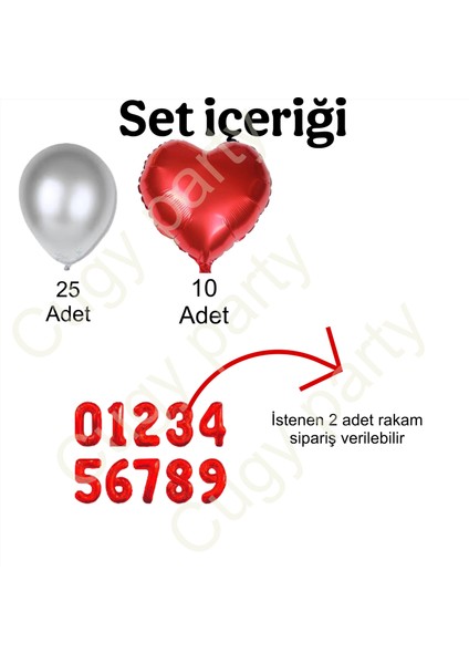 Yetişkin 24 Yaş Kırmızı Gümüş Kalp Detaylı Özel Gün Doğum Günü Parti Seti fiyatları