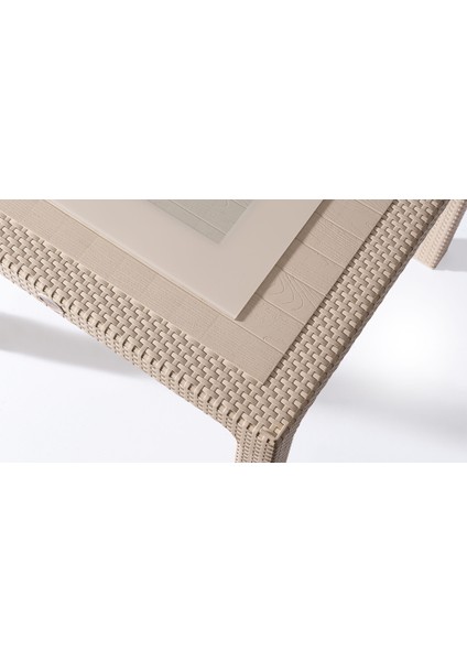 4 Kişilik 70 x 120 cm Rattan Masa Takımı Camlı Kolsuz Sandalye Bahçe Teras Takımı Oturma Grubu