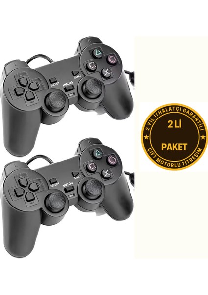 Ikili USB Kablolu Joystick Gamepad Oyun Kolu Konsolu Pc+ Ps3 Bilgisayar Laptop Uyumlu