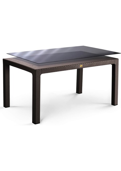 4 Kişilik 70 x 120 cm Rattan Masa Takımı Camlı Kolsuz Sandalye Bahçe Teras Takımı Oturma Grubu