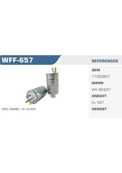 WFF-657 Mazot Filtresi Linea Doblo Fiorino Bravo Stilo Punto Iıı Grande Punto 1.3 Jtd 1.9 Jtd Kolı: 24 Ad FN0093