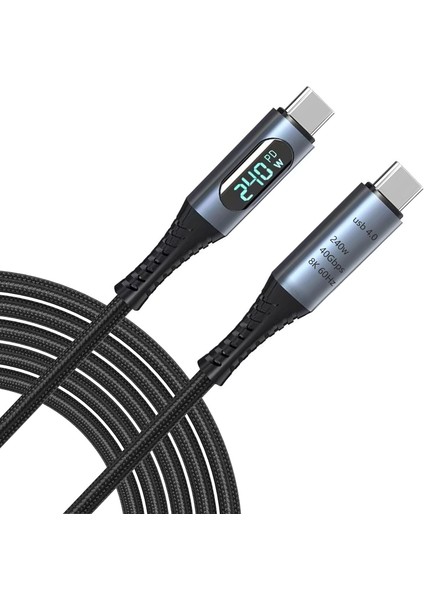 240W USB 4.0 Kablosu, LED Ekranlı, Tunderbolt 40GBPS 8K@60Hz Pd Tip C Kablosu, USB C - USB C Erkek - Erkek Kablo Kablosu Bilgisayar Type-C Laptop Pad Hub Için 1 Metre ZR850