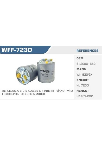 WFF-723D Mazot Filtresi Sprinter 06-Vito 10-Kolı: 24 Ad