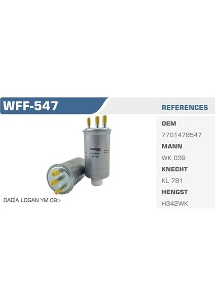WFF-547 Mazot Filtresi Clio Symbol Iı Logan 08-Sandero 08-Duster 10-1.5 Dcı Kolı: 24 Ad FN0173