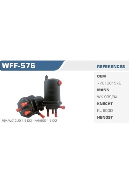 WFF-576 Mazot Filtresi Clio Iı Symbol Thalia Kangoo Micra Iıı Iv Note Juke 1.5 Dcı Kolı: 20 Ad FN0101