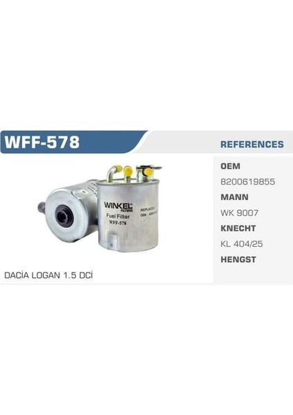 WFF-578 Mazot Filtresi Logan 05-Sandero 1.5 Dcı Kolı: 50 Ad FN0172