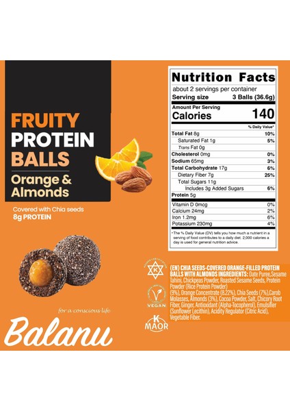 Fruity Protein Balls Portakal Dolgulu ve Bademli 55 G x 6