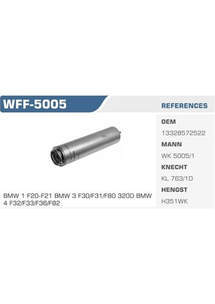 WFF-5005 Mazot Filtresi Bmw 1 Bmw 1 F20 F21 Bmw 3 Bmw 3 F30 F31 Bmw 4 F3 320D Kolı: 20 Ad