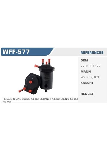 WFF-577 Mazot Filtresi Megane Iı Megane Iı 02-05 Scenic Iı 1.5 Dcı Kolı: 20 Ad FN0108