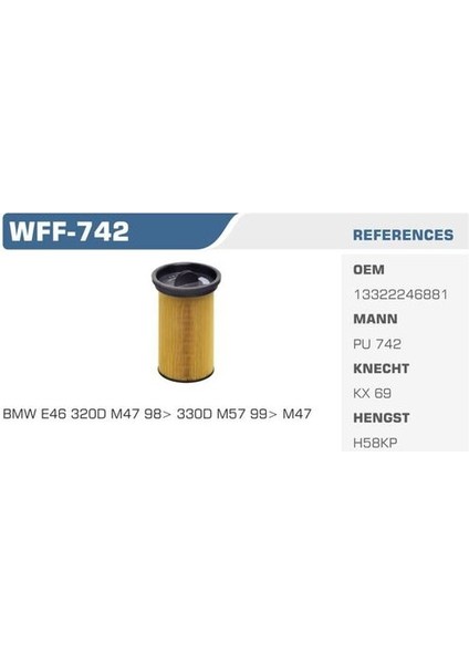 WFF-742 Mazot Filtresi Bmw 3 318D 320D Kolı: 50 Ad