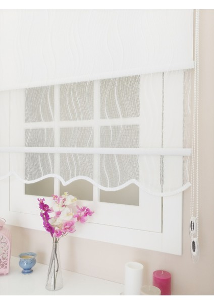 Çiftli Sistem Örme Beyaz Solovey Desen Tül ve Stor