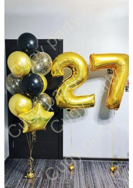 27 Yaş Gold Siyah Yıldız Detaylı Doğum Günü Özel Gün Parti Kutlama Seti