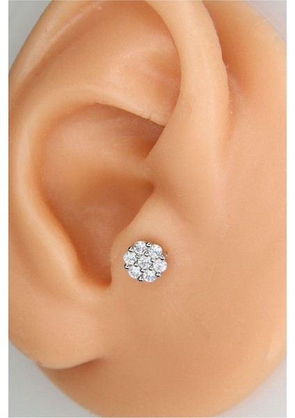 Gümüş Renk 8 mm Taşlı Piercing Tragus Helix Kıkırdak