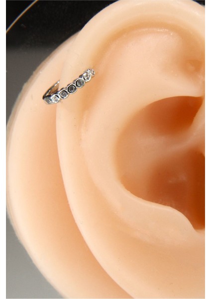 Gümüş Renk 8mm Taşlı Halka Piercing Helix Kıkırdak