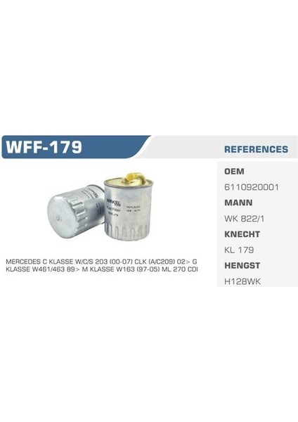 WFF-179 Mazot Filtresi Mercedes C Seri Kolı: 50 Ad FN2055