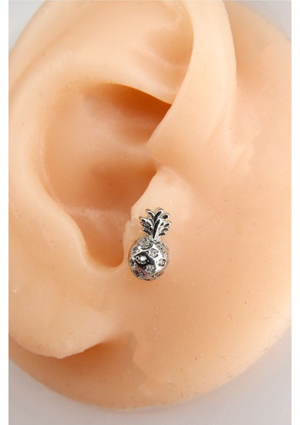 Gümüş Renk 8 mm Taşlı Ananas Piercing Tragus Helix Kıkırdak