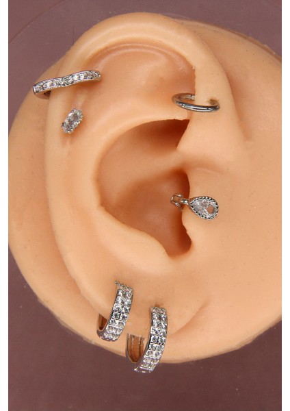 Gümüş Renk 6 ' Lı Kombin Piercing Tragus Helix Kıkırdak Küpe Date