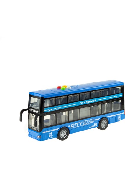 Oyuncak Otobüs Iki Katlı Işıklı Sesli Sürtmeli Mavi 30 cm