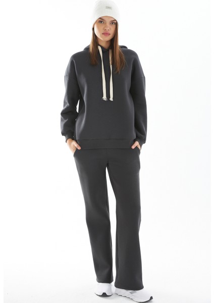 Kadın/ Kapüşonlu /uzun Kol /ön Gofre Baskılı / Spor Kordon Lu /sweatshirt