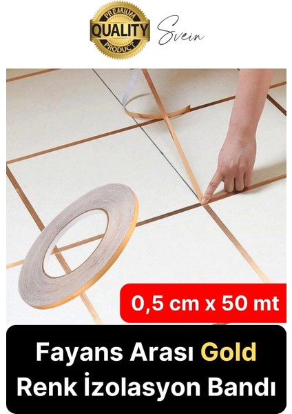 Premium Kendinden Yapışkanlı Gold Sarı Renk Fayans Derz Arası Izolasyon Bandı Dekoratif Bant 0,5 cm