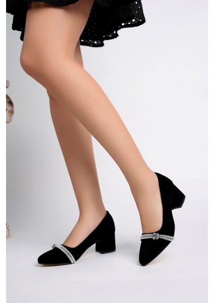 Siyah Süet Taşlı Stiletto