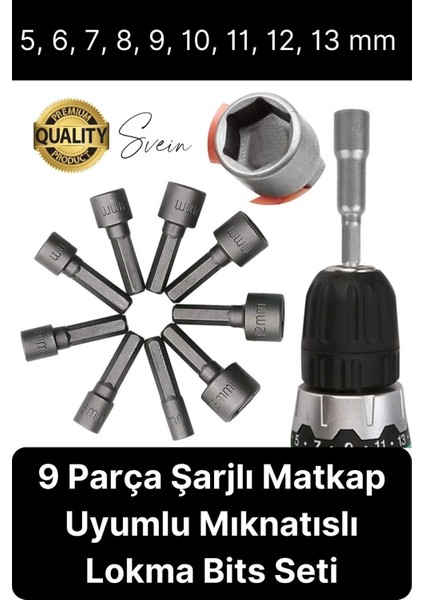 Premium 9 Parça Dayanıklı Somun Sökücü Sıkma Bits Lokma Seti Adaptör Matkap Ucu Altıgen Vidalama