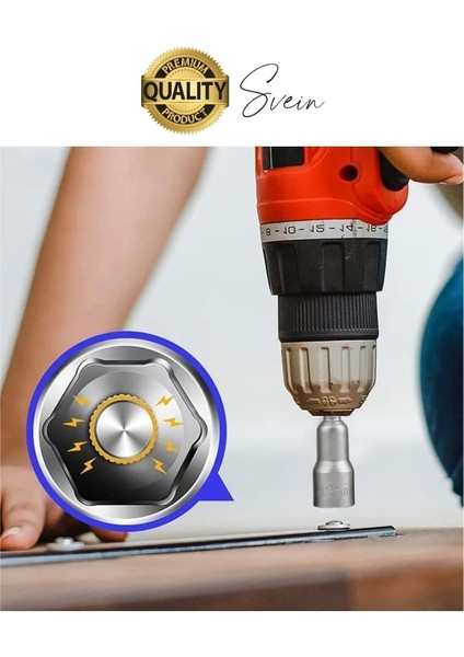 Premium 9 Parça Dayanıklı Somun Sökücü Sıkma Bits Lokma Seti Adaptör Matkap Ucu Altıgen Vidalama
