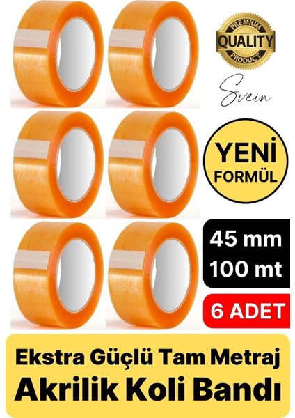 Ekstra Güçlü Yeni Formül 6 Adet 45 mm x 100 mt Koli Bandı Şeffaf Dayanıklı Bant Taşınma Ambalaj