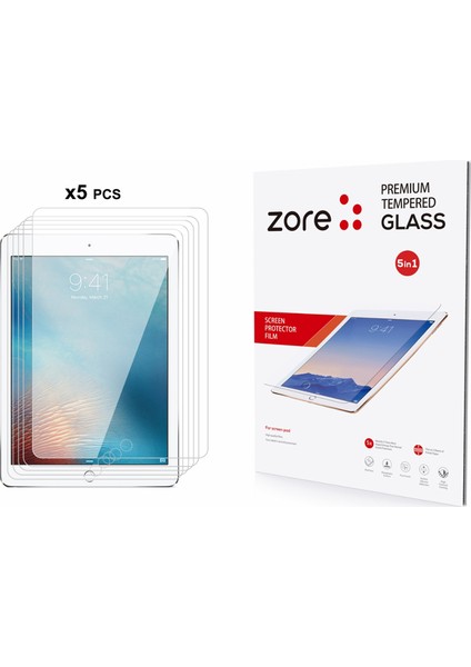 iPad 9.7 2018 (6.nesil) Uyumlu Zore 5in1 Tablet Temperli Cam Ekran Koruyucu