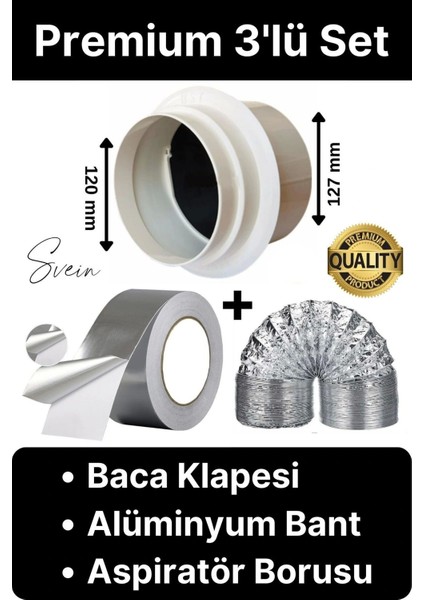 Premium Baca Klapesi Alüminyum Bant Aspiratör Borusu Seti Folyo Yanmaz Sızdırmaz Havalandırma Mutfak