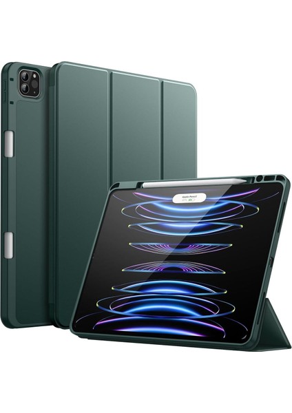 Ipad Pro 12.9 Inç 5. ve 6. Nesil 2021 / 2022 Uyumlu Kalem Bölmeli Uyku Modlu Standlı Silikon Kılıf