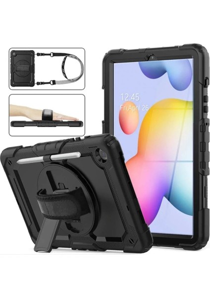 Samsung Galaxy Tab S6 Lite 10.4" P610/P620 Kılıf Defender Tank Zırh Silikon Askılı Tablet Kılıfı