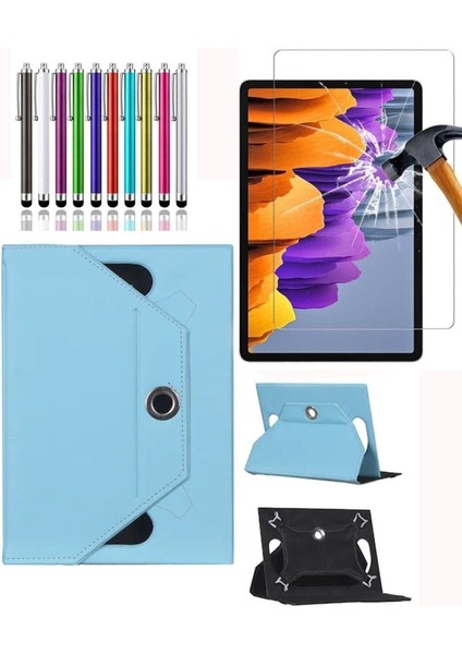 Samsung Galaxy Tab A9+Plus X210 X215 X217 Universal Dönerli Standlı Kılıf + Ekran Koruyucu + Kalem