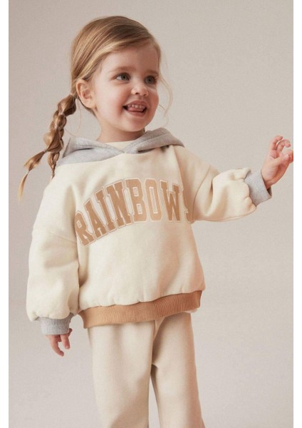 Rai̇nbows Kapşonlu Takim Bel Lasti̇kli̇ Kız Eşofman Takım