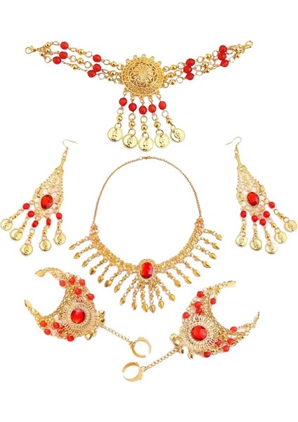 4'lü Set, Küpeli Kolye, Bilezik, Saç Bandı - Takı Küpe (Yurt Dışından)