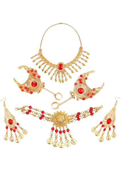 4'lü Set, Küpeli Kolye, Bilezik, Saç Bandı - Takı Küpe (Yurt Dışından)