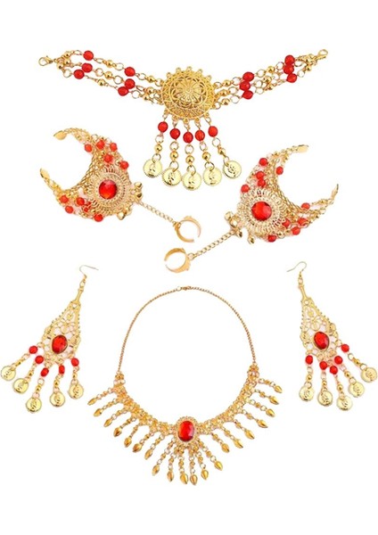 4'lü Set, Küpeli Kolye, Bilezik, Saç Bandı - Takı Küpe (Yurt Dışından)