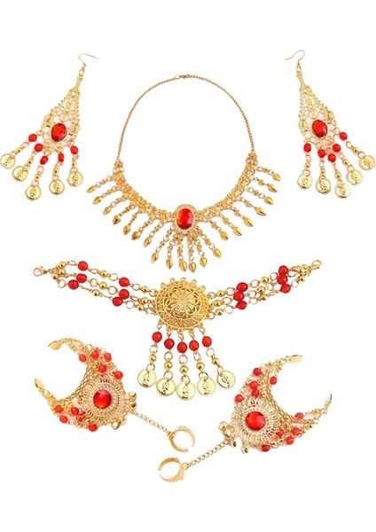 4'lü Set, Küpeli Kolye, Bilezik, Saç Bandı - Takı Küpe (Yurt Dışından)